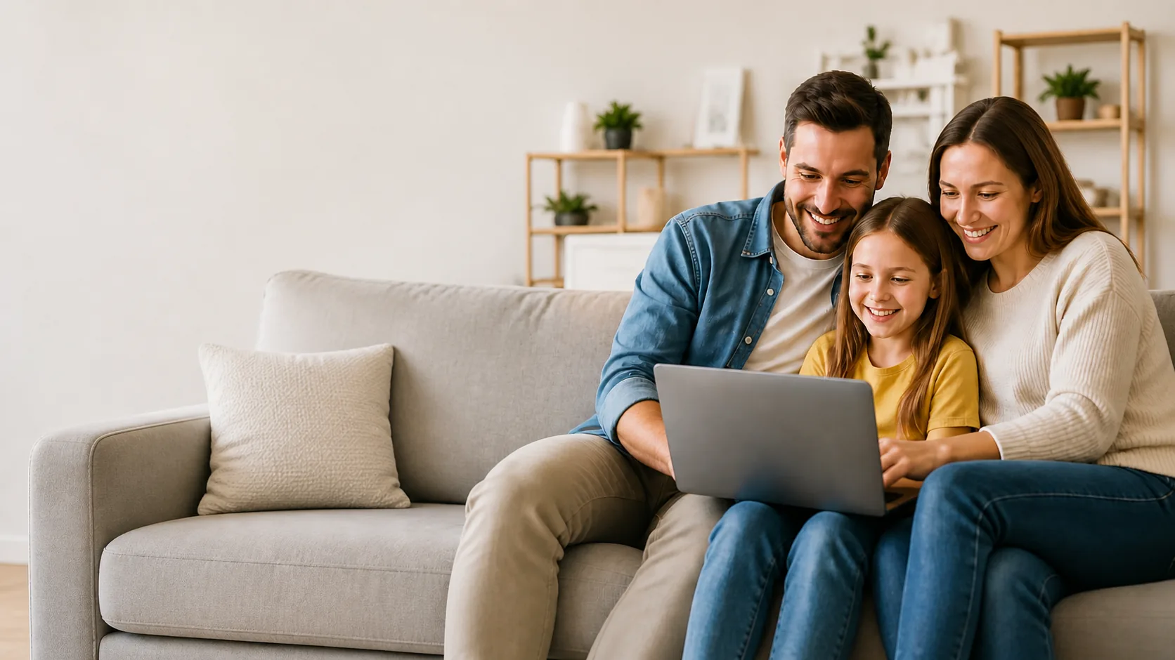 A family using connected devices together at home