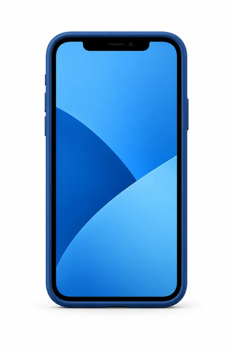 Illustrative smartphone in a blue protective case