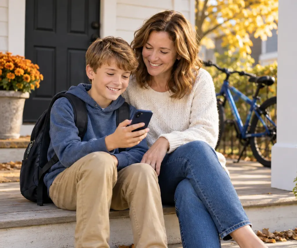 A parent and child exploring a first cellphone together.