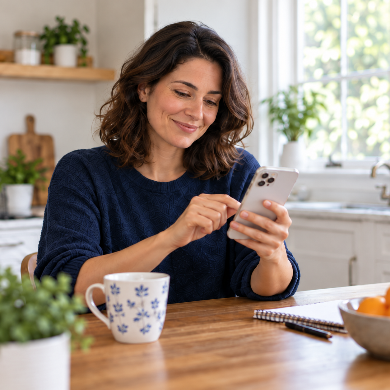 Woman enjoying her phone at home